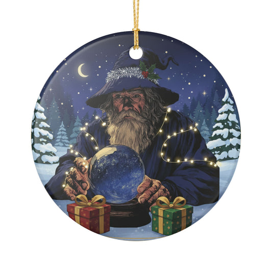 Pondering Wizard Ceramic Ornament