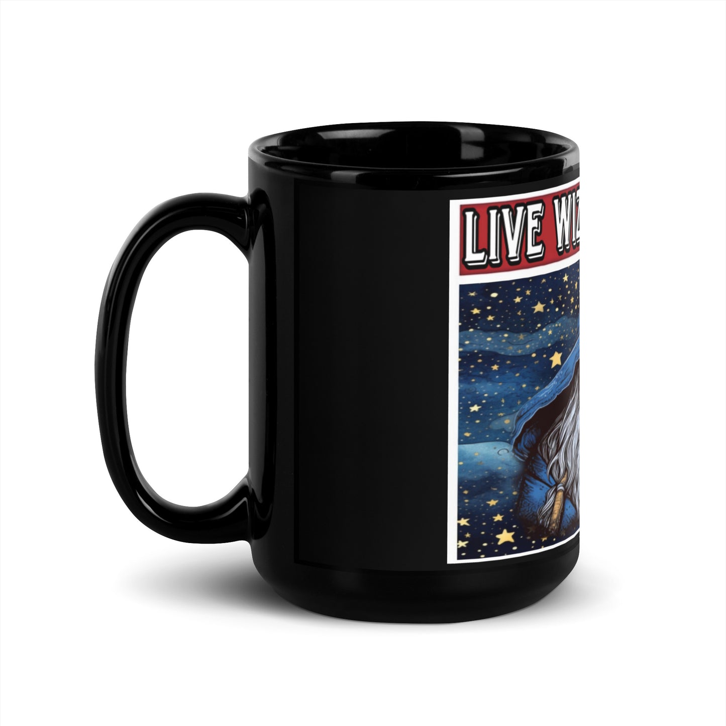 Live Wizard Reaktion Schwarze Tasse